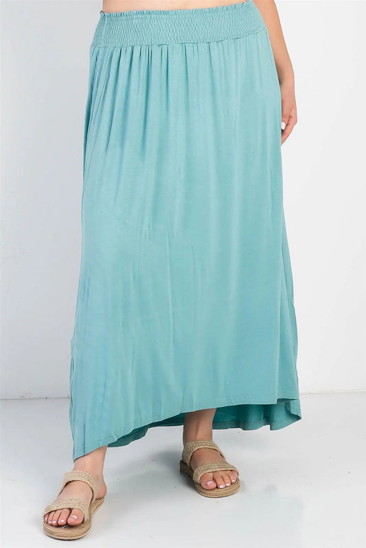 Junior Plus Sage Smocked Waist Maxi Skirt /3-2-1 - Tasha Apparel Wholesale