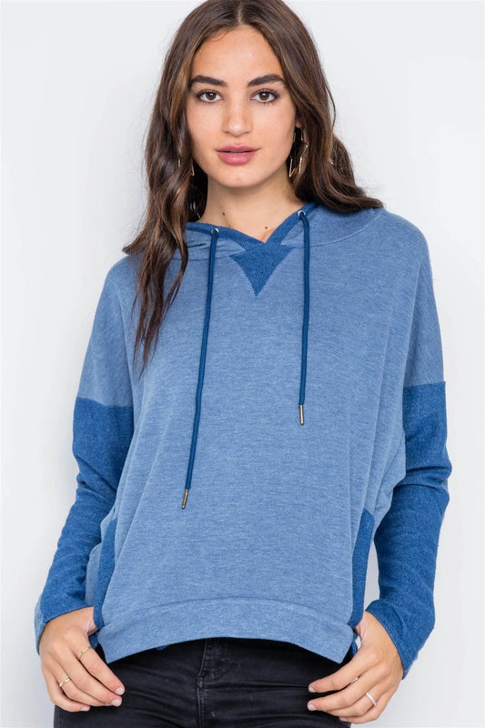 Blue Contrast Long Sleeves Hoodie Sweater /2-2-2 - Tasha Apparel Wholesale