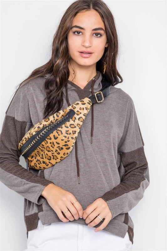 Mocha Contrast Long Sleeves Hoodie Sweater /1-2-2 - Tasha Apparel Wholesale