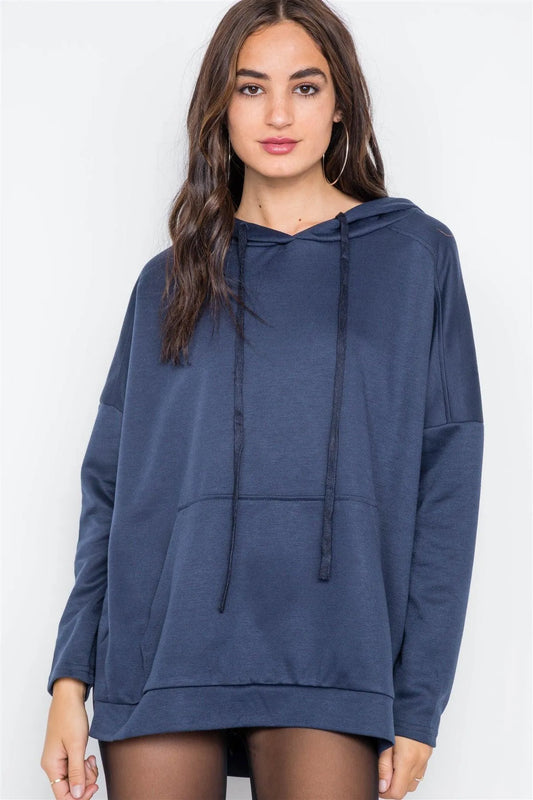 Navy Long Sleeve Solid Hoodie Sweater /2-2-2 - Tasha Apparel Wholesale