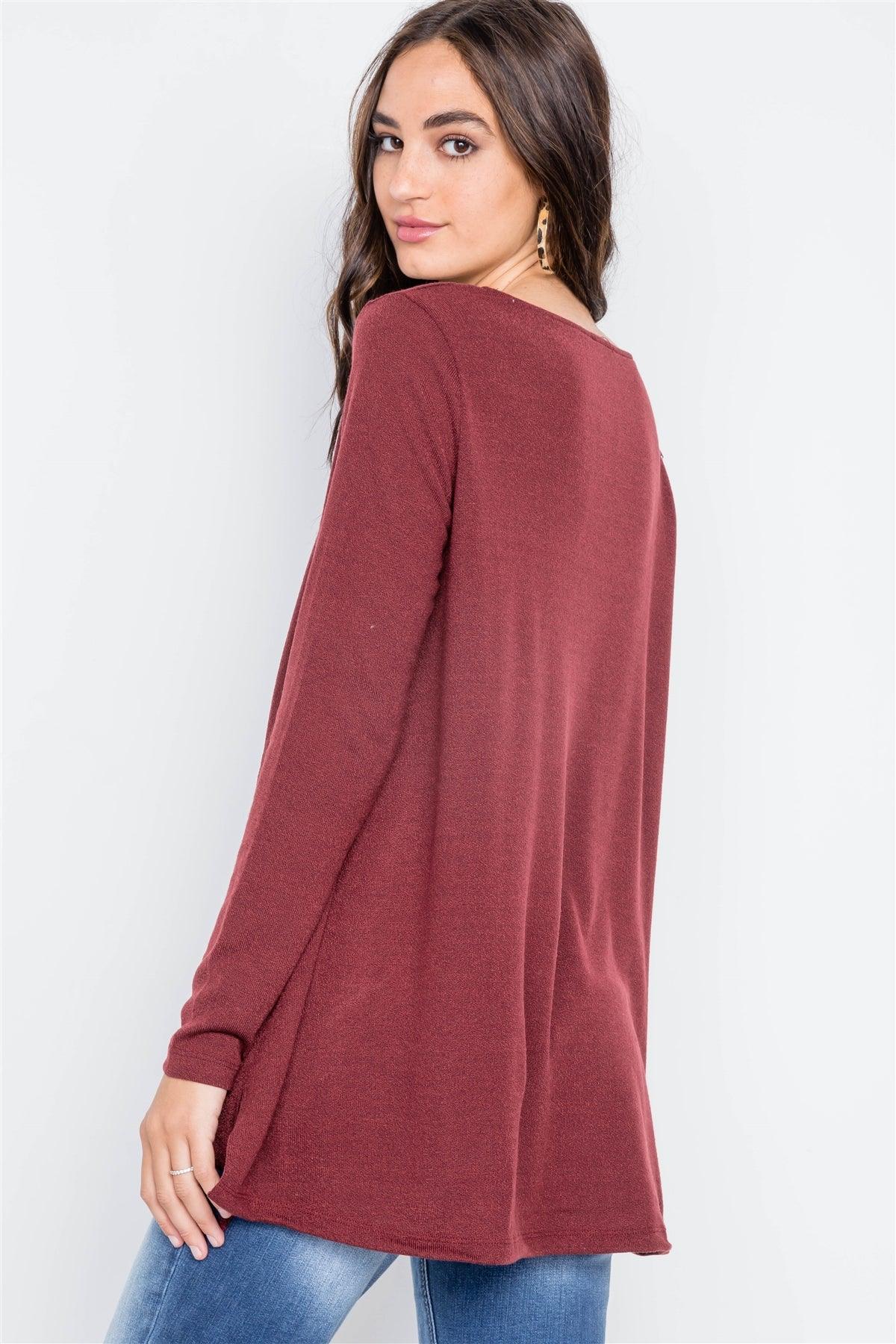 Wine Long Sleeve Loose Fit Solid Top /2-2-2
