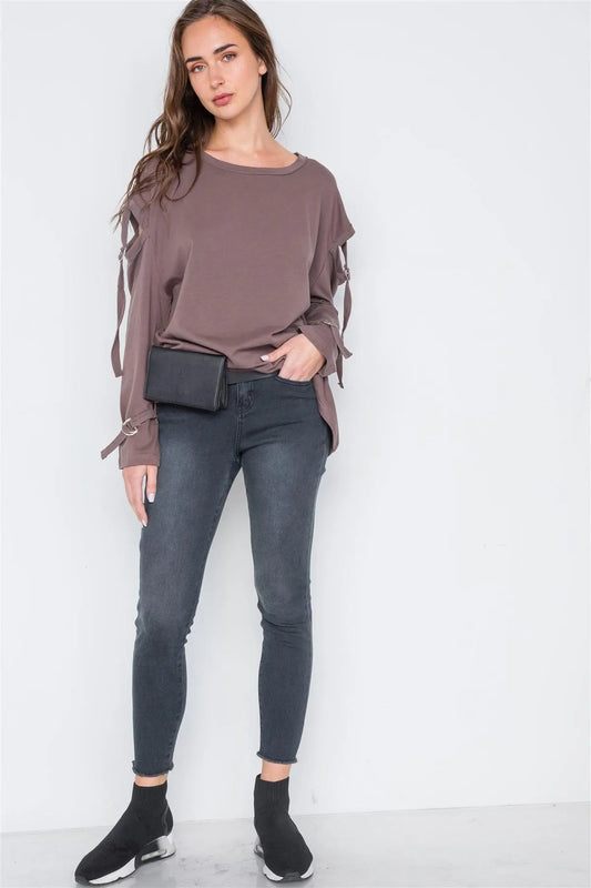 Coca Long Sleeve Cut-Out Sweater /3-3 - Tasha Apparel Wholesale