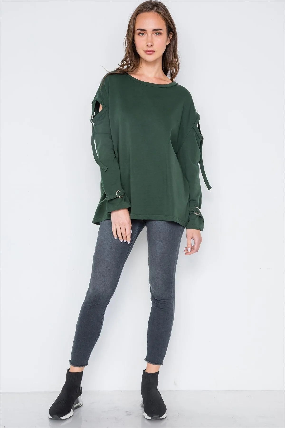 Hunter Green Long Sleeve Cut-Out Sweater /1-3-2 - Tasha Apparel Wholesale