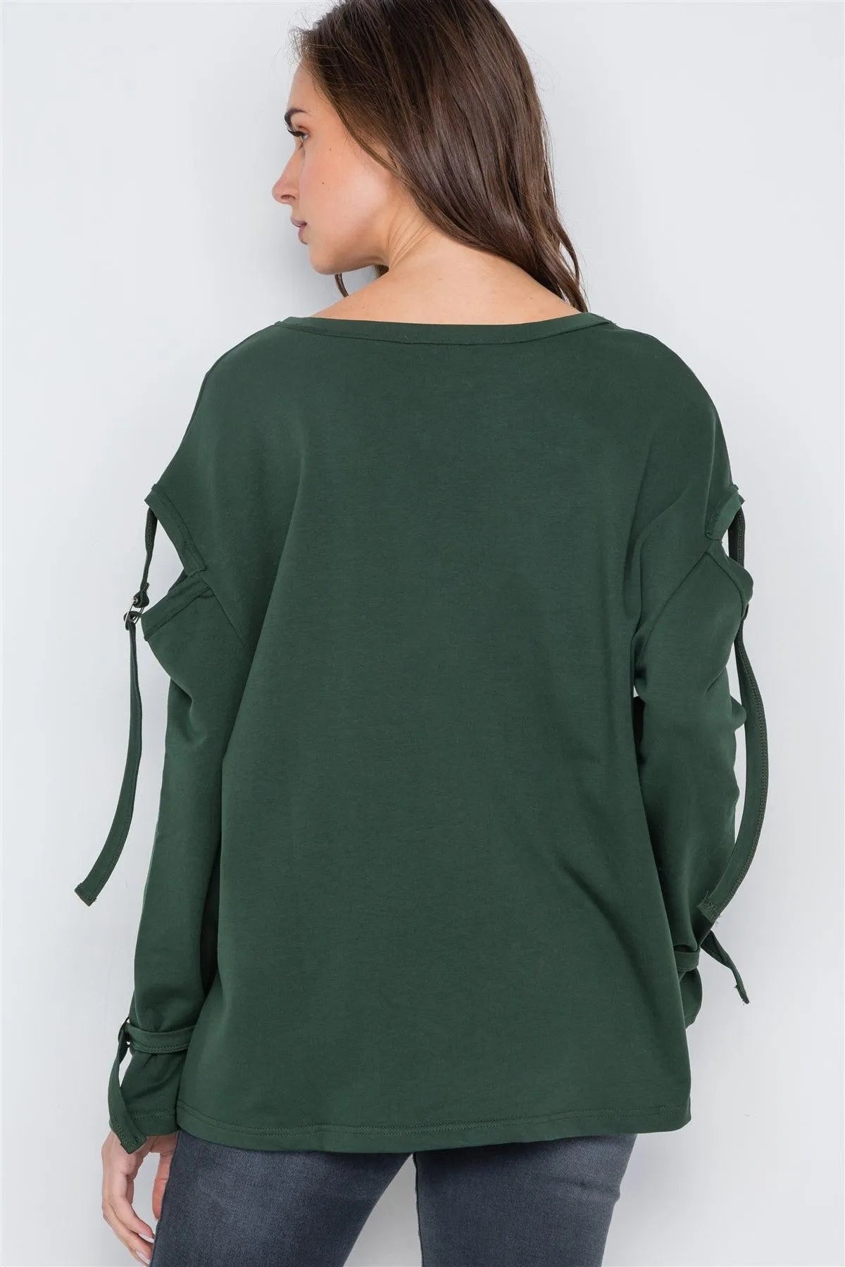 Hunter Green Long Sleeve Cut-Out Sweater /1-3-2 - Tasha Apparel Wholesale