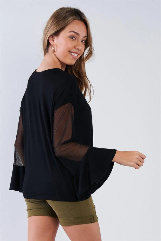 Black Long Mesh Sleeve Top /1-2-2 - Tasha Apparel Wholesale