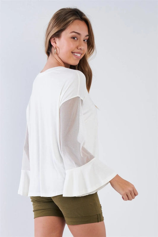Off-White Long Mesh Sleeve Top /1-2-2 - Tasha Apparel Wholesale