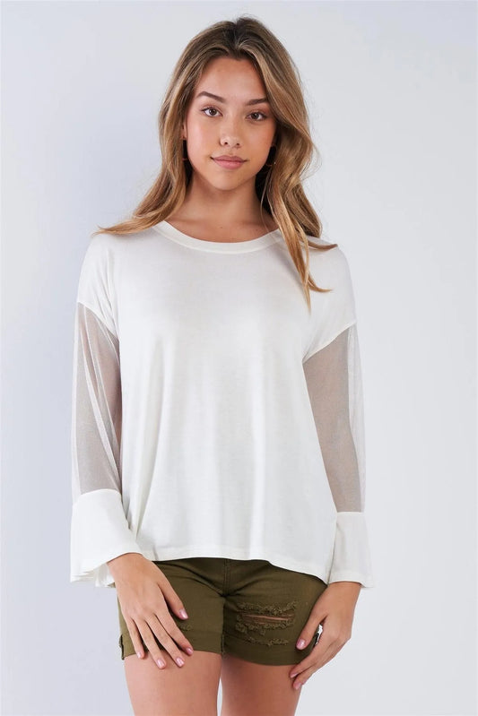 Off-White Long Mesh Sleeve Top /2-2-2 - Tasha Apparel Wholesale
