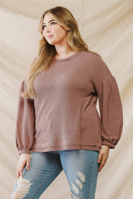 Junior Plus Brick Waffle Knit Juliette Long Sleeve Sweater /3-2-1 - Tasha Apparel Wholesale