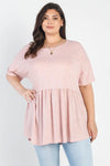 Junior Plus Blush Ribbed Trim Detail Short Sleeve Flare Hem Top /3-2-1 - Tasha Apparel Wholesale