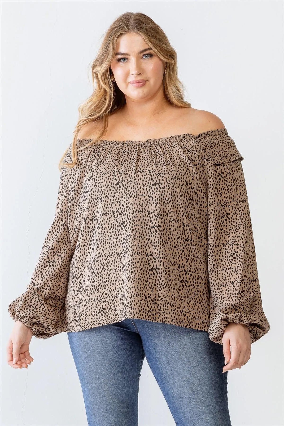 Plus Size Polka Dot Off-The-Shoulder Ruffle Top - Tasha Apparel Wholesale