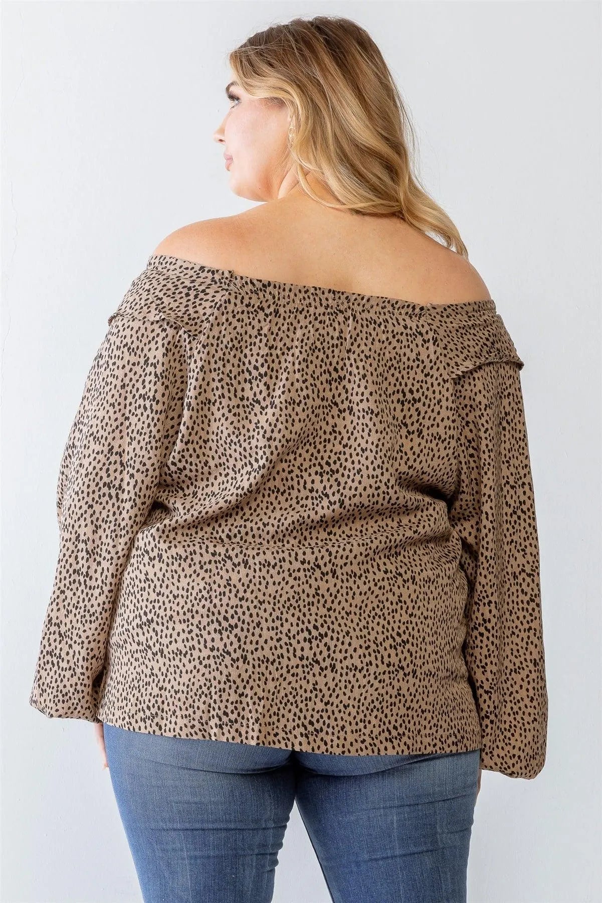 Plus Size Polka Dot Off-The-Shoulder Ruffle Top - Tasha Apparel Wholesale