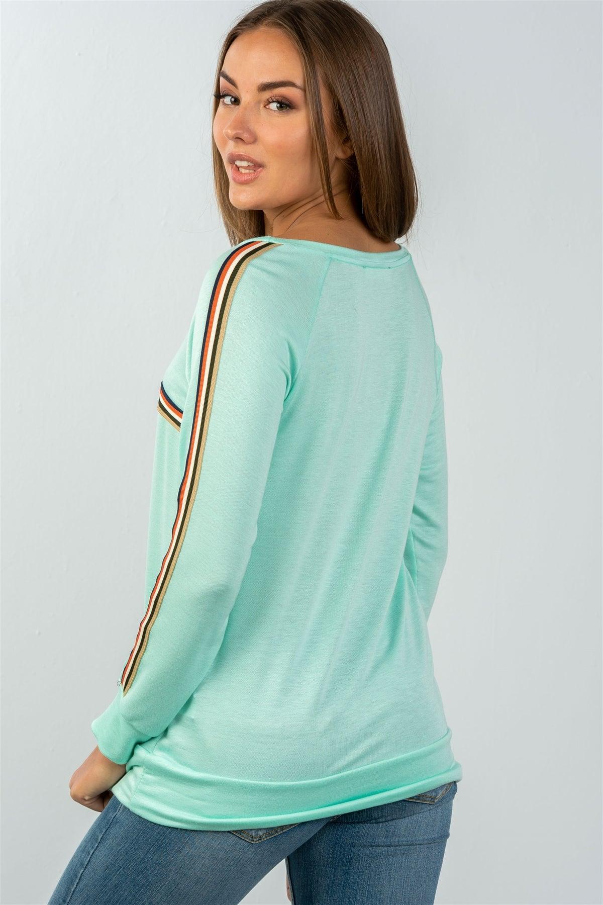Mint Colored Stripes Long Sleeves Knit Top /2-2-2