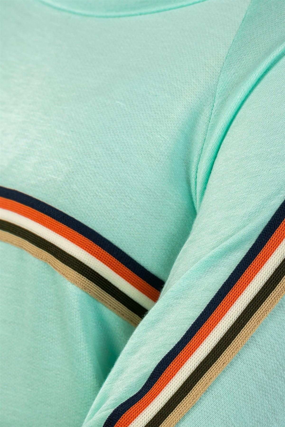 Mint Colored Stripes Long Sleeves Knit Top /2-2-2