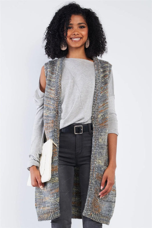 Sleeveless Grey Multi-Color Knee Length Sweater Vest /3-3 - Tasha Apparel Wholesale