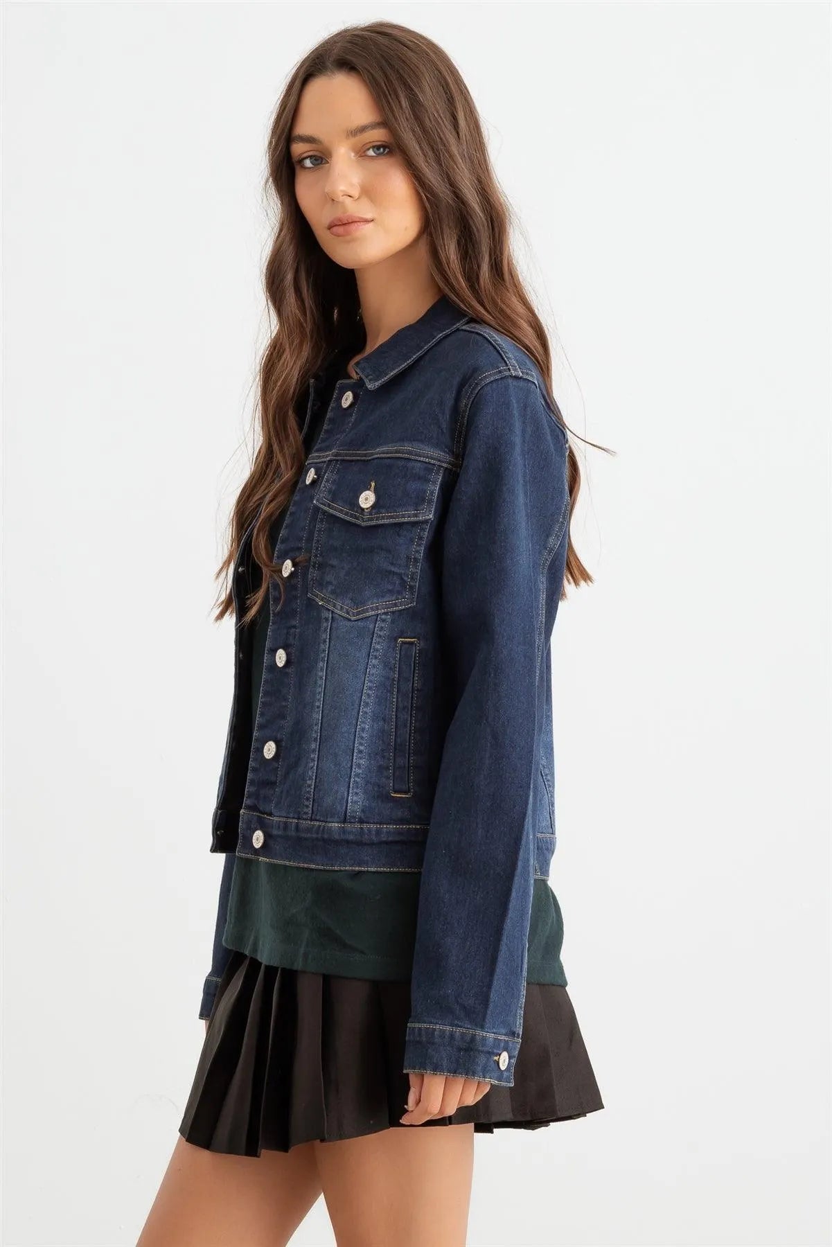 Denim Button-Up Four Pocket Long Sleeve Jacket - Tasha Apparel Wholesale