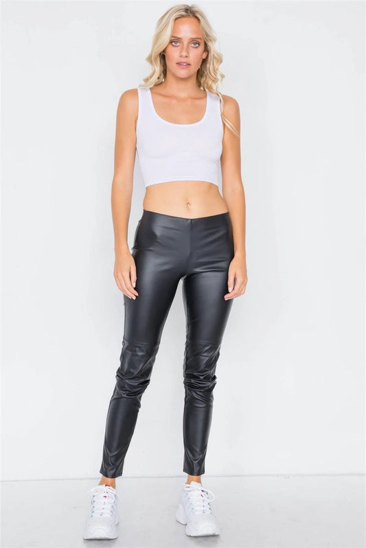 Black Mock Leather Ankle Leggings - Tasha Apparel Wholesale