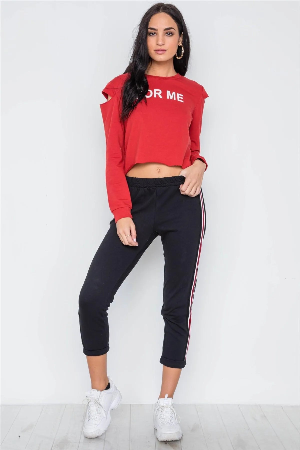 Black Contrast Trim High Waist Sweat Pants /2-2-2 - Tasha Apparel Wholesale
