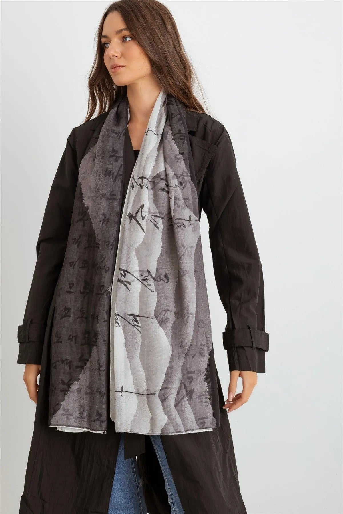 Hangul Design Korean Languages Long Shawl Scarf - Tasha Apparel Wholesale