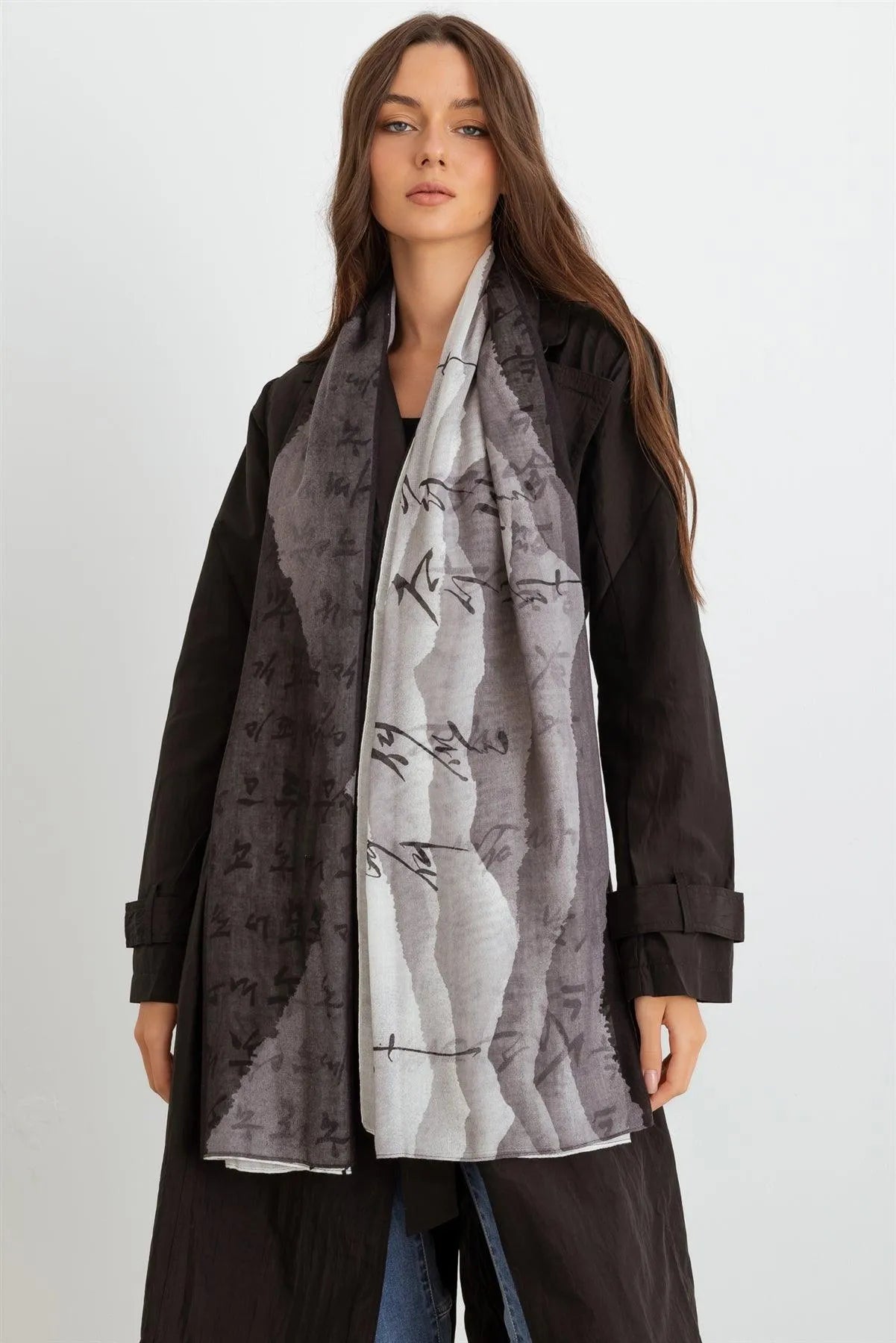 Hangul Design Korean Languages Long Shawl Scarf - Tasha Apparel Wholesale