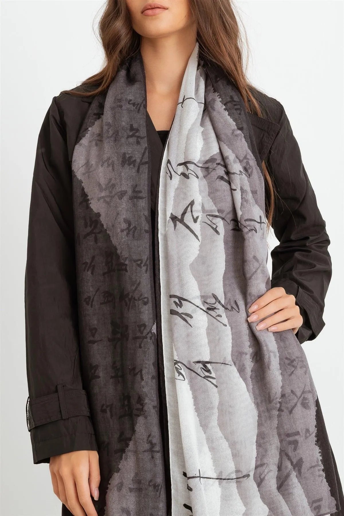 Hangul Design Korean Languages Long Shawl Scarf - Tasha Apparel Wholesale