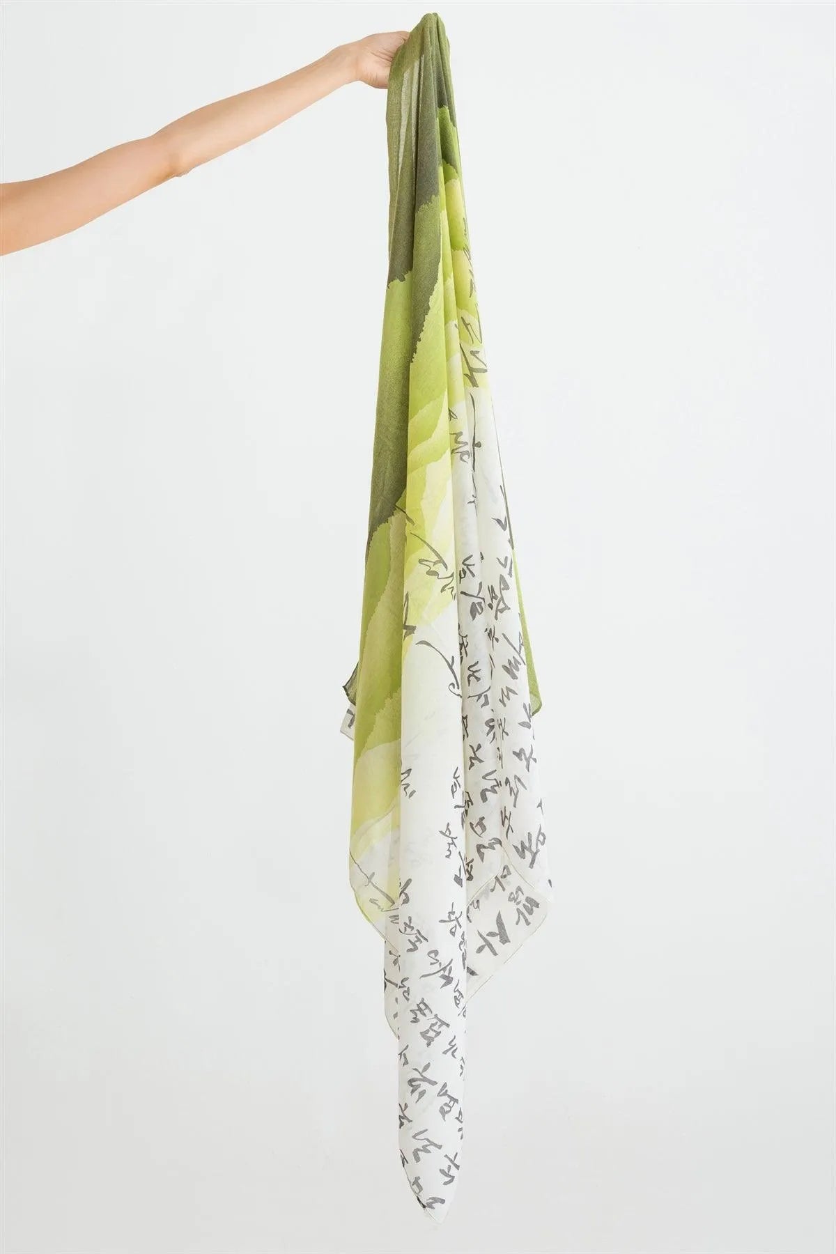 Green Hangul Design Korean Languages Wrap Long Shawl Scarf - Tasha Apparel Wholesale