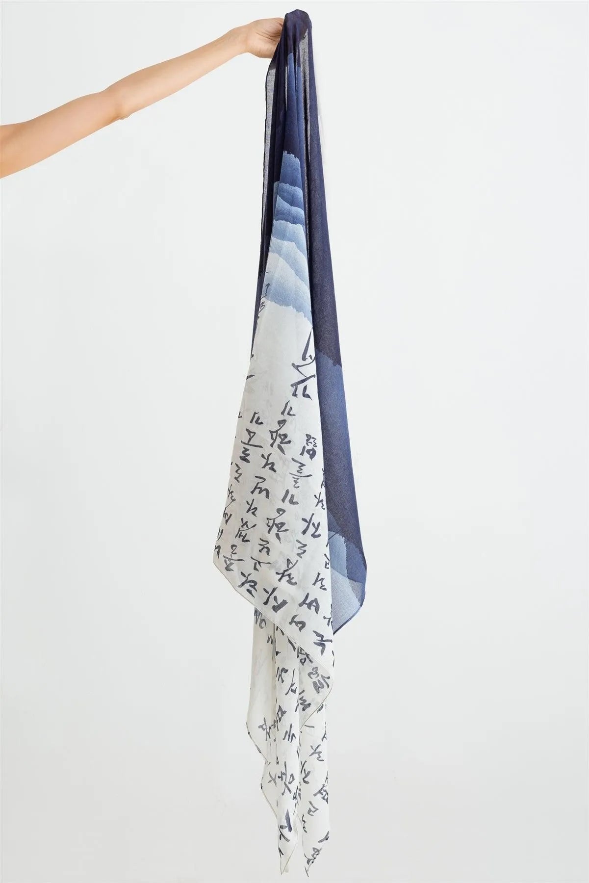 Blue Hangul Design Korean Languages Wrap Long Shawl Scarf - Tasha Apparel Wholesale