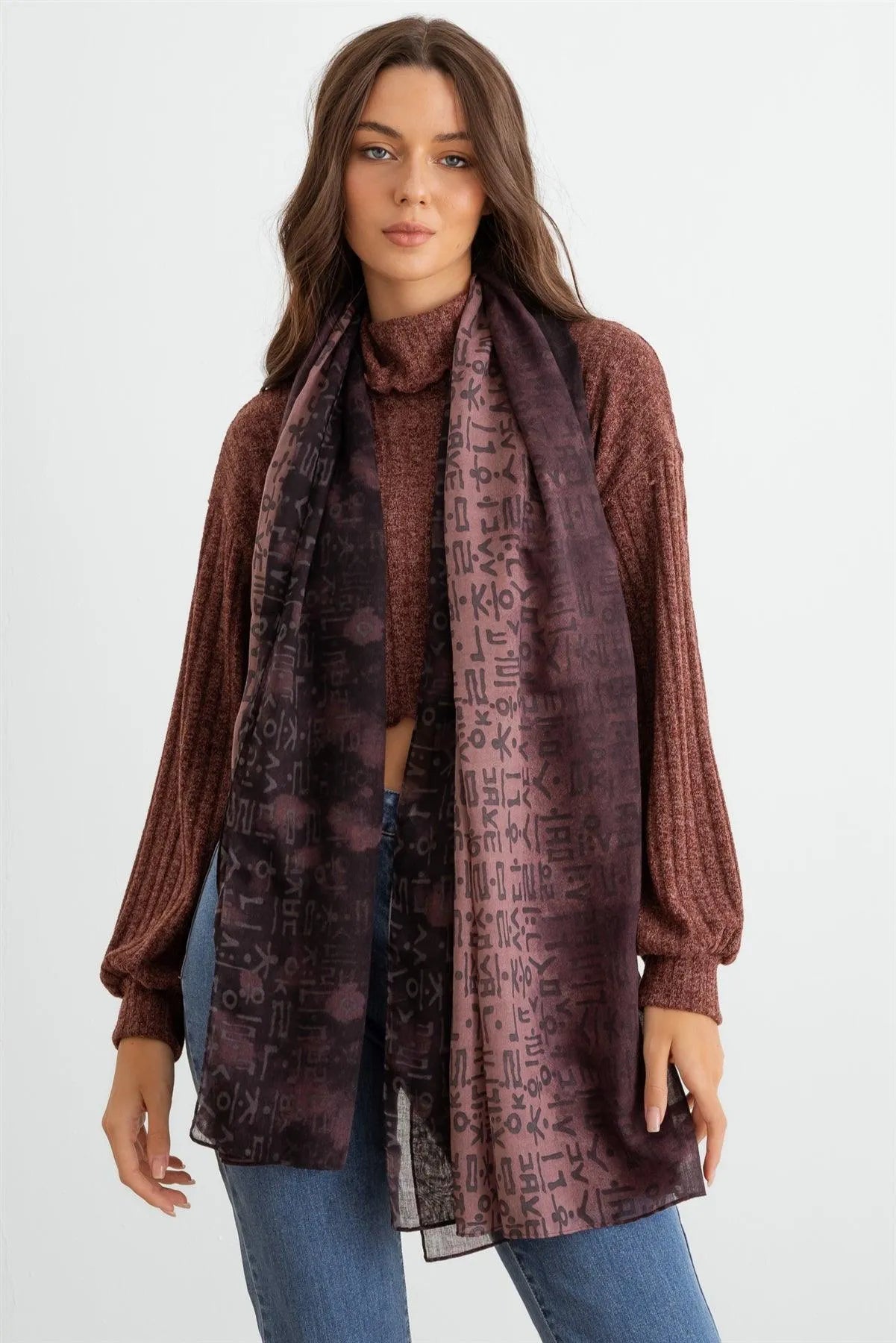 Wholesale Purple Hangul Design Korean Languages Wrap Long Shawl Scarf