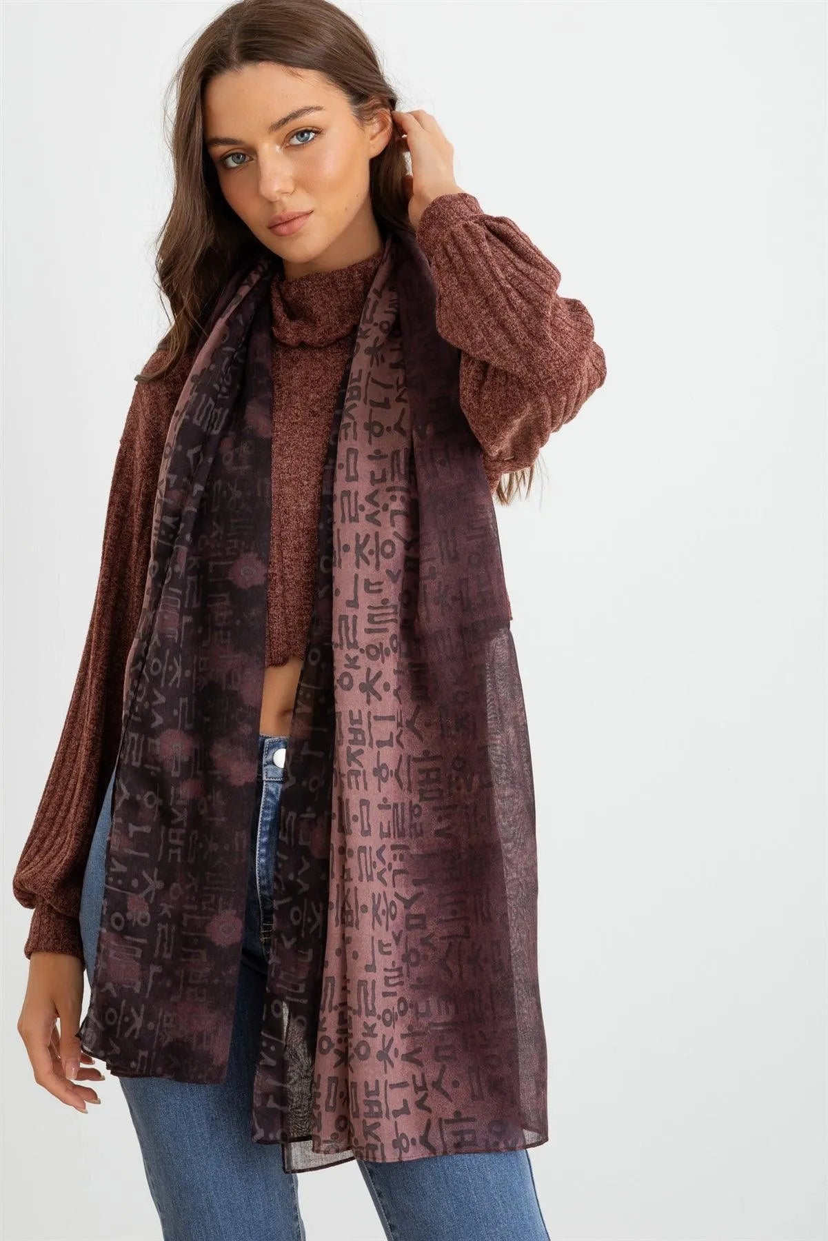 Wholesale Purple Hangul Design Korean Languages Wrap Long Shawl Scarf