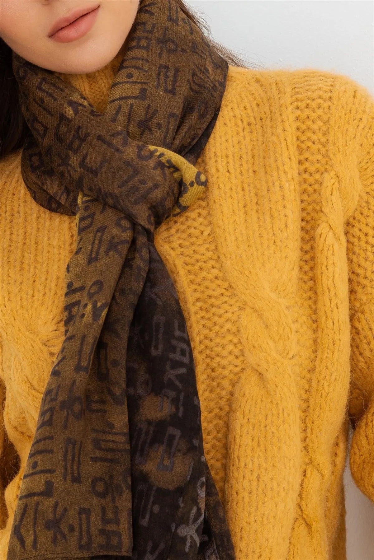 Wholesale Yellow Hangul Design Korean Wrap Long Shawl Scarf