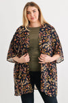 Junior Plus Navy Floral Multi Short Sleeve Open Front See Through Cardigan /3-2-1 - Tasha Apparel Wholesale