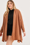 Junior Plus Camel Knit Long Sleeve Open Front Cardigan /3-2-1 - Tasha Apparel Wholesale