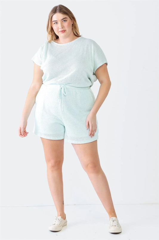Junior Plus Mint Knit Dolman Sleeve Two Pocket Wrap Back Romper /3-2-1 - Tasha Apparel Wholesale