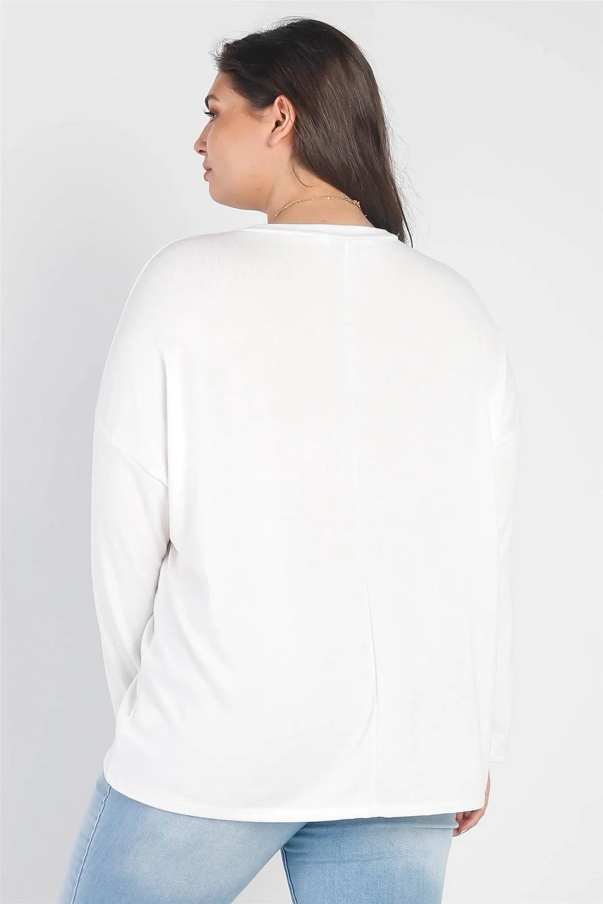 Junior Plus "Be" White Long Sleeve Top /2-2-1 - Tasha Apparel Wholesale