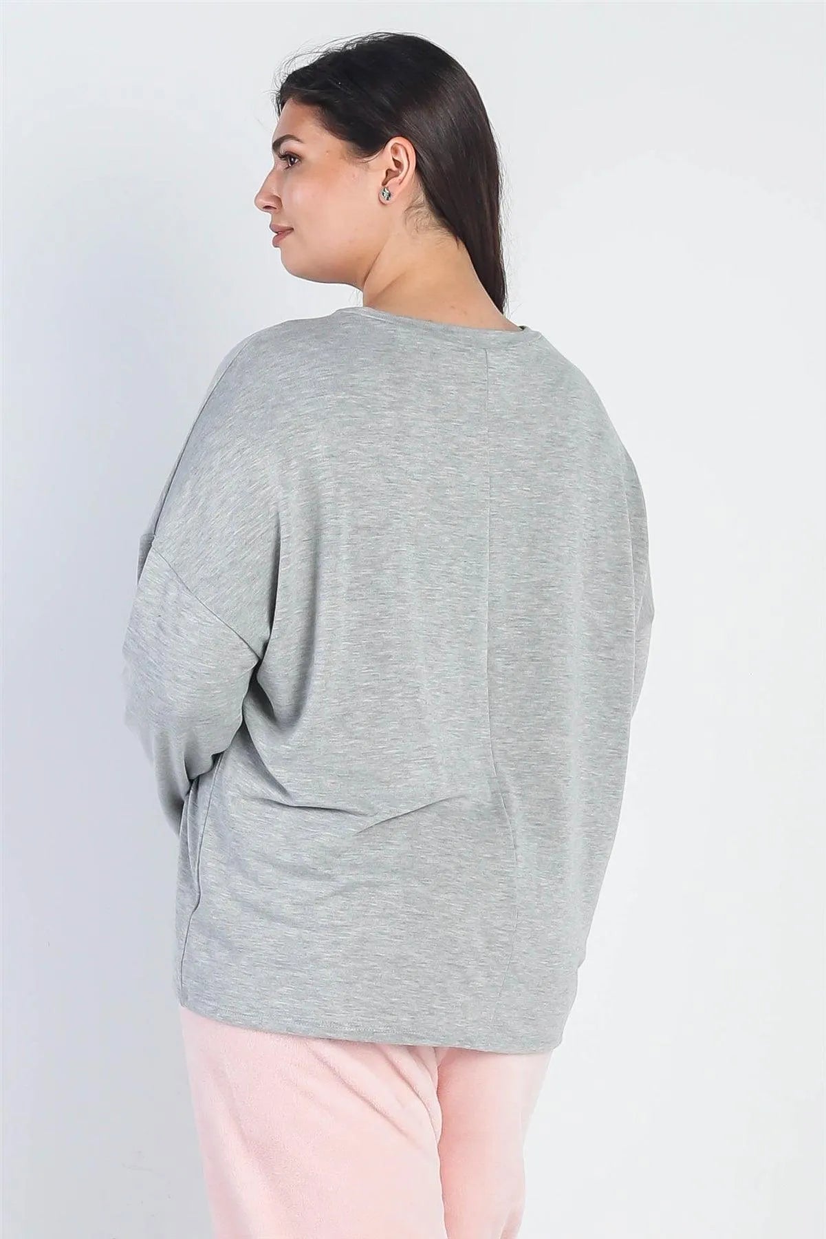 Junior Plus Heather Grey "Thankful" Long Sleeve Top /3-2-1 - Tasha Apparel Wholesale