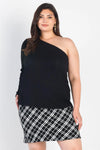 Junior Plus Black Ribbed One Shoulder Top /3-2-1 - Tasha Apparel Wholesale