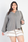 Junior Plus Olive Textured Button Detail Long Sleeve Top /3-2-1