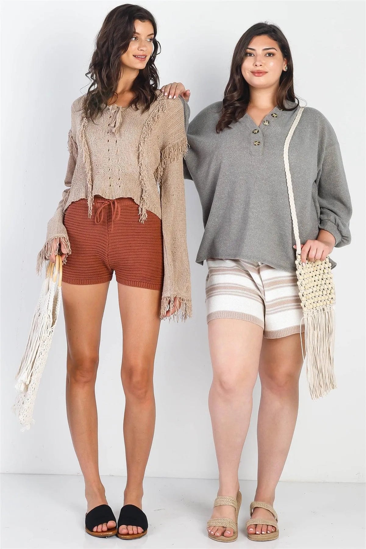 Plus Size Textured Button Long Sleeve Top /3-2-1 - Tasha Apparel Wholesale