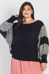 Junior Plus Black Flannel Leopard Print Colorblock Dolman Sleeve Top /2-1 - Tasha Apparel Wholesale