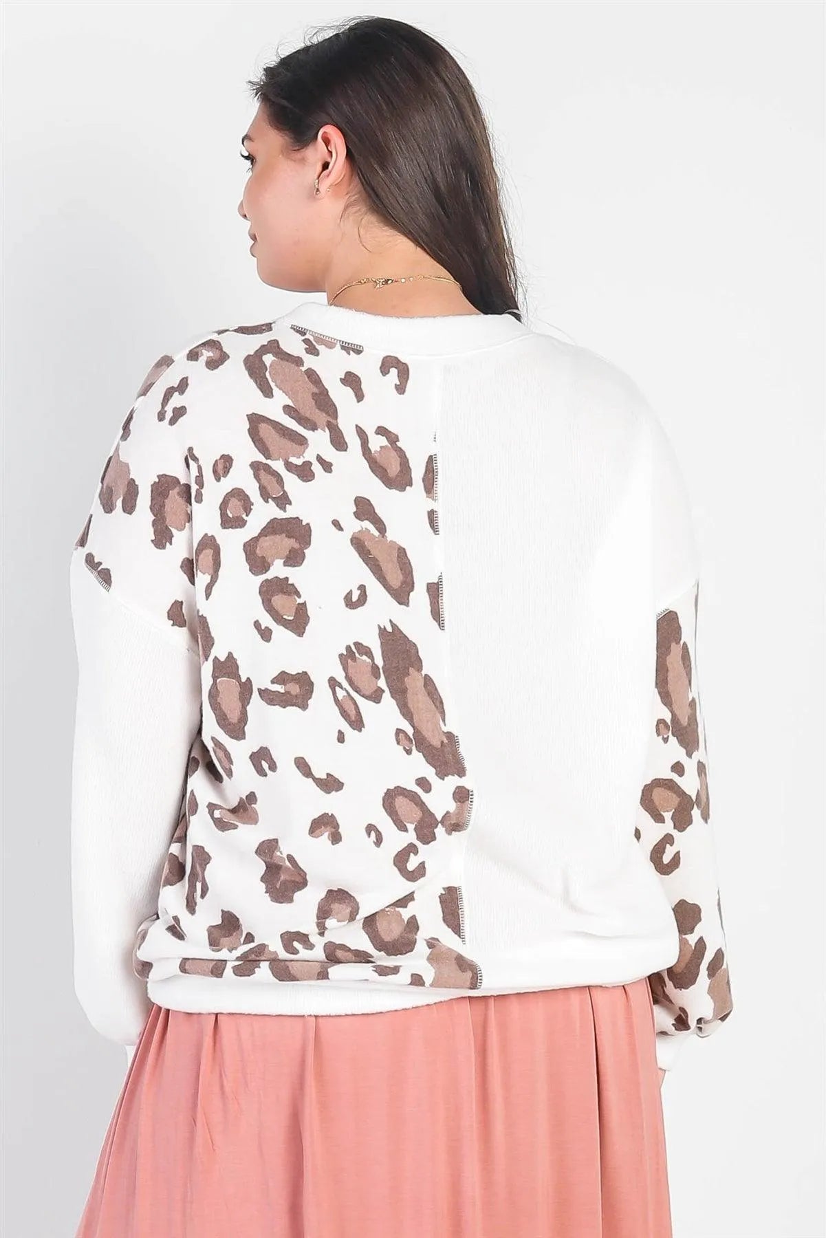 Junior Plus White Leopard Print Flannel Long Sleeve Top /3-2-1 - Tasha Apparel Wholesale