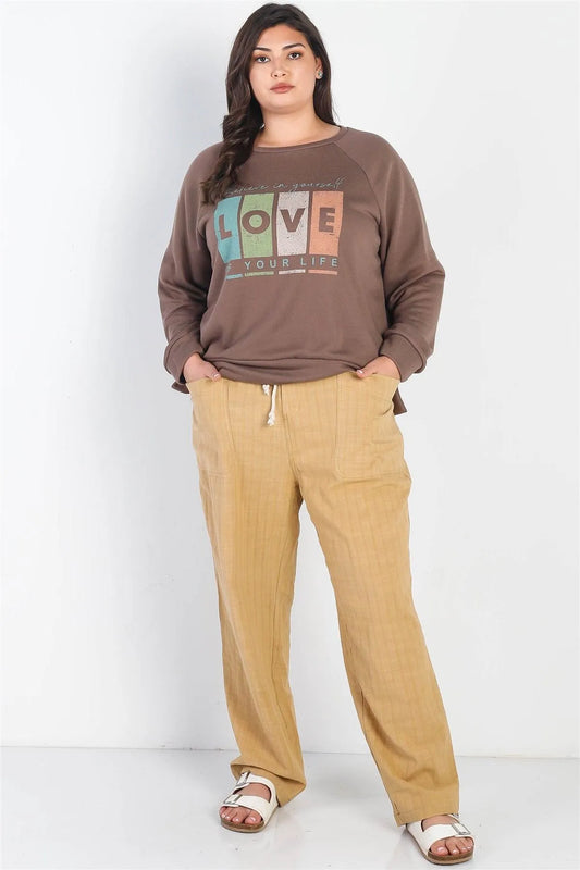 Junior Plus Cocoa "Believe In Yourself,4 Love Of Your Life" Long Sleeve Top /3-2-1 - Tasha Apparel Wholesale