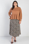 Junior Plus Caramel Waffle Knit Back Button Detail Long Sleeve Top /2-2-1 - Tasha Apparel Wholesale