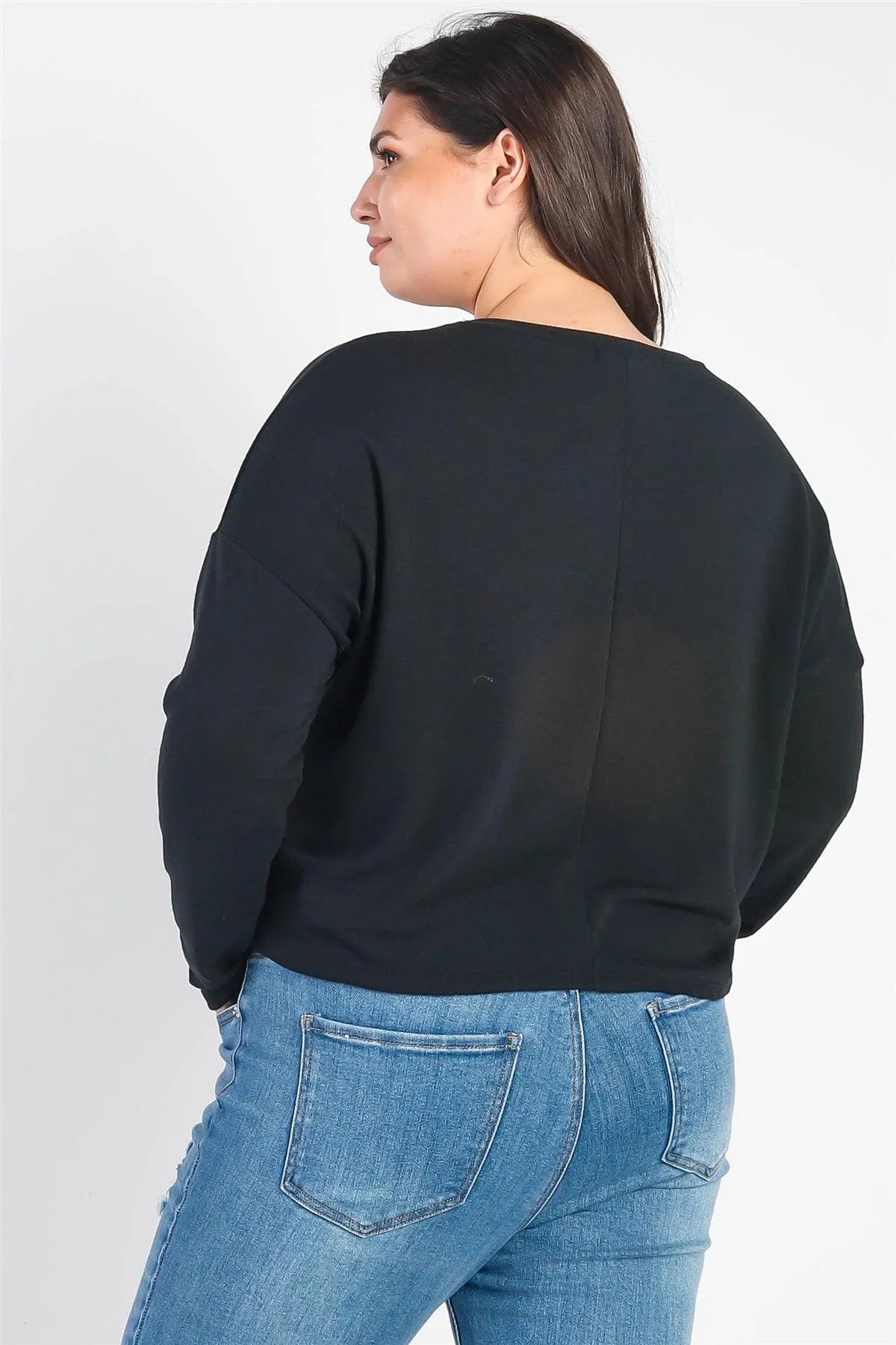 Junior Plus "Feeling Blessed Never Stressed" Black Long Sleeve Top /3-2-1 - Tasha Apparel Wholesale