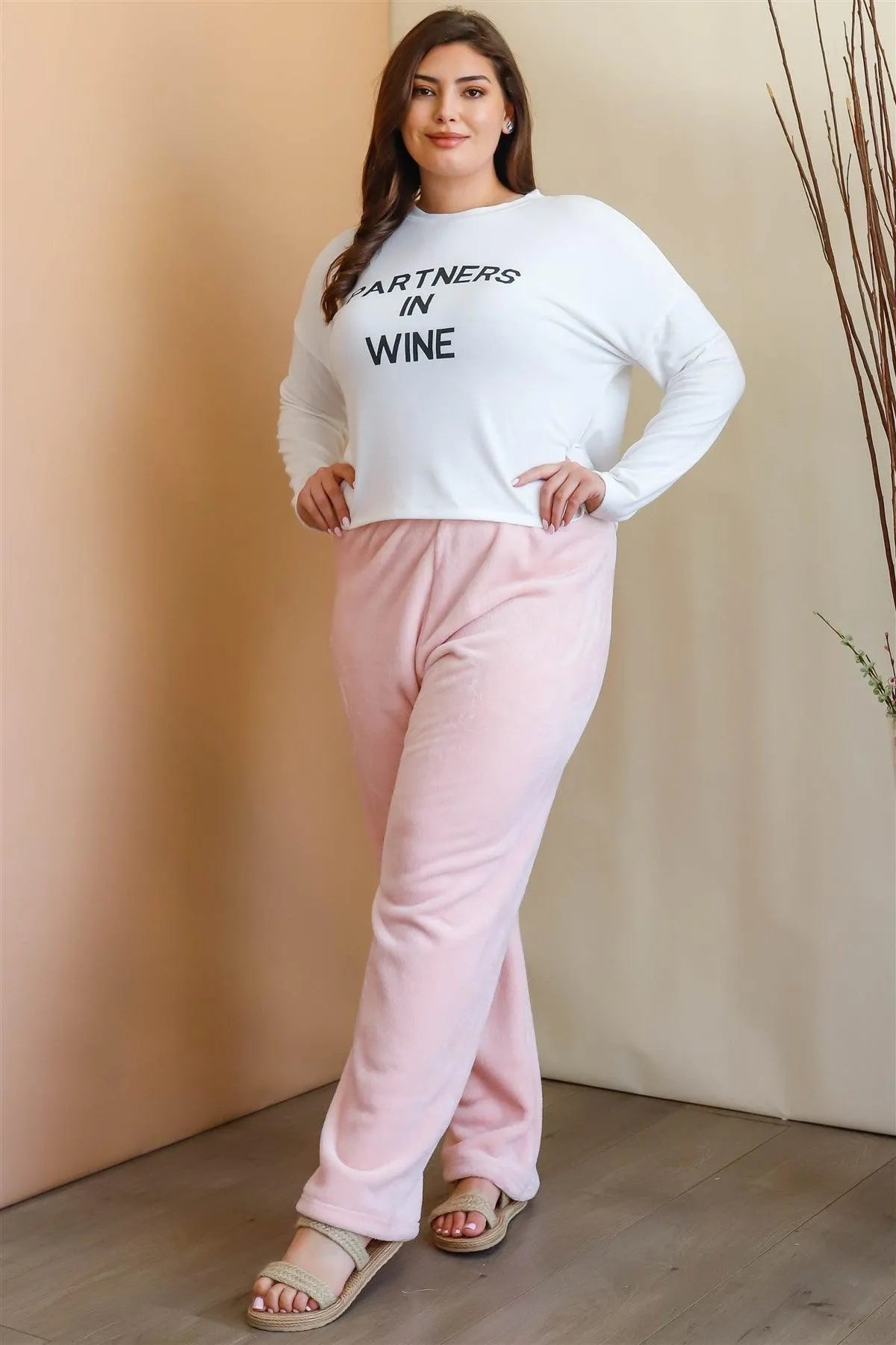 Junior Plus "Partners In Wine" White Long Sleeve Top /3-2 - Tasha Apparel Wholesale