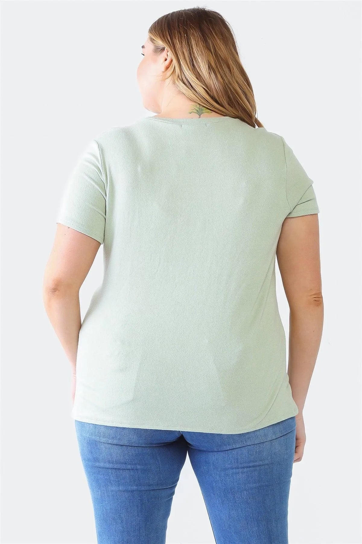 Junior Plus Sage Printed Crew Neck Short Sleeve Top /3-2-1 - Tasha Apparel Wholesale