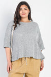 Junior Plus Heather Grey Knit Ruched Detail Midi Sleeve Top /3-2-1 - Tasha Apparel Wholesale