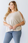 Junior Plus Taupe Waffle Knit Cut-Out Detail Dolman Sleeve Top /3-2-1 - Tasha Apparel Wholesale
