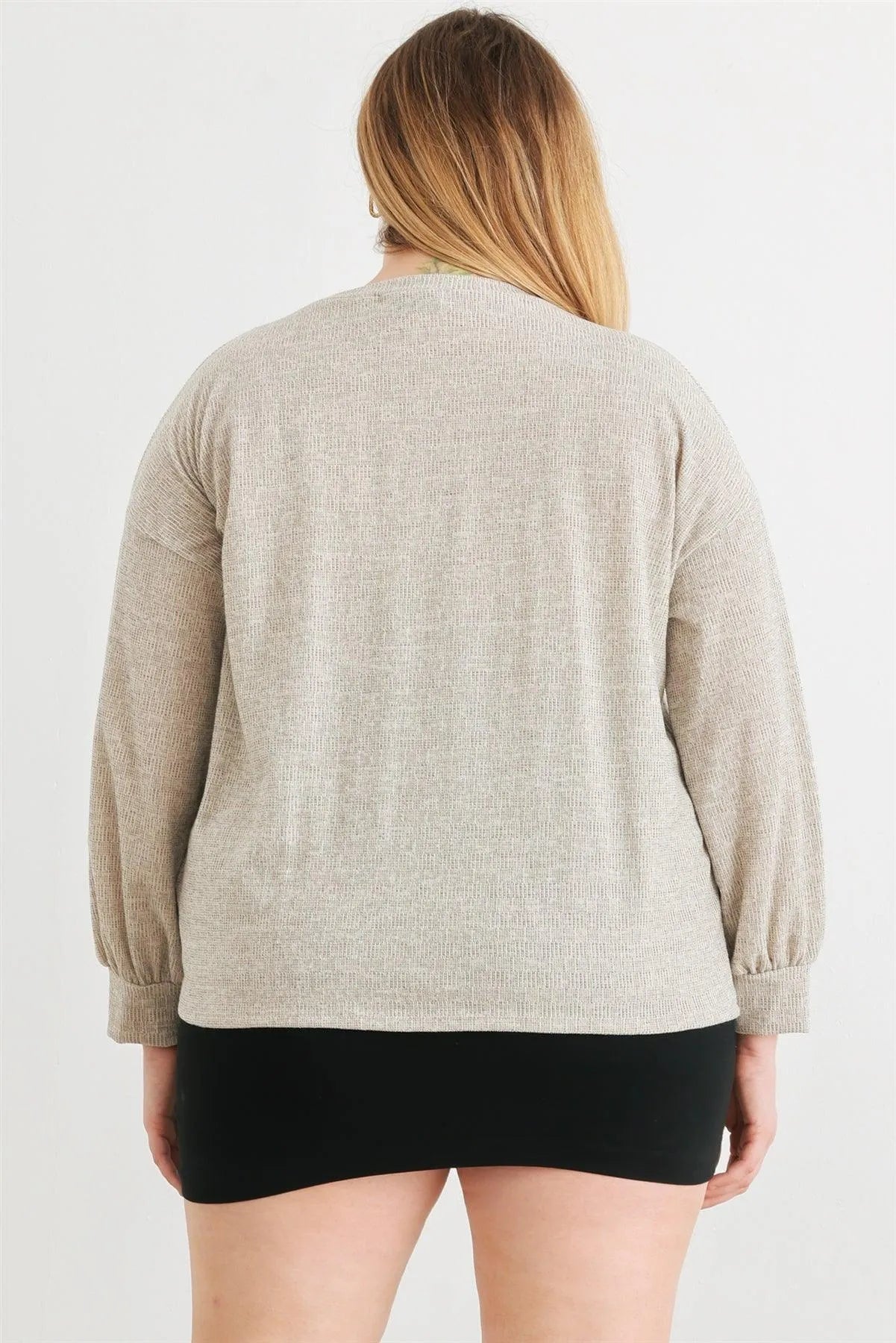 Plus Plus Crew Neck Long Sleeve Tie Hem Top /3-2-1 - Tasha Apparel Wholesale