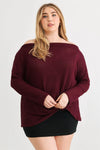 Junior Plus Burgundy Waffle Knit Off-The-Shoulder Twist Hem Top /3-2-1 - Tasha Apparel Wholesale
