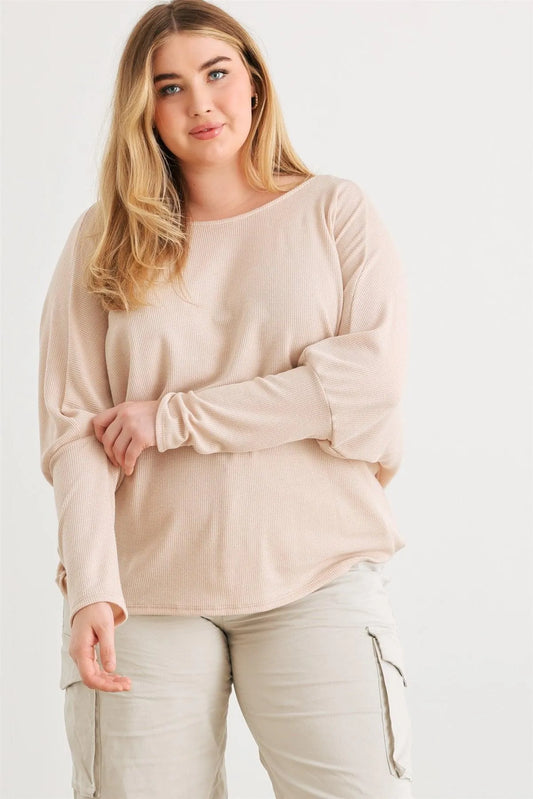 Junior Plus Sand Knit Batwing Sleeve Wrap Open Back Top /3-2-1 - Tasha Apparel Wholesale