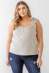 Junior Plus Warm Grey Ribbed Button Neck Tank Top /3-2-1 - Tasha Apparel Wholesale